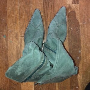 Green leather suede pointed toe boots size 38
